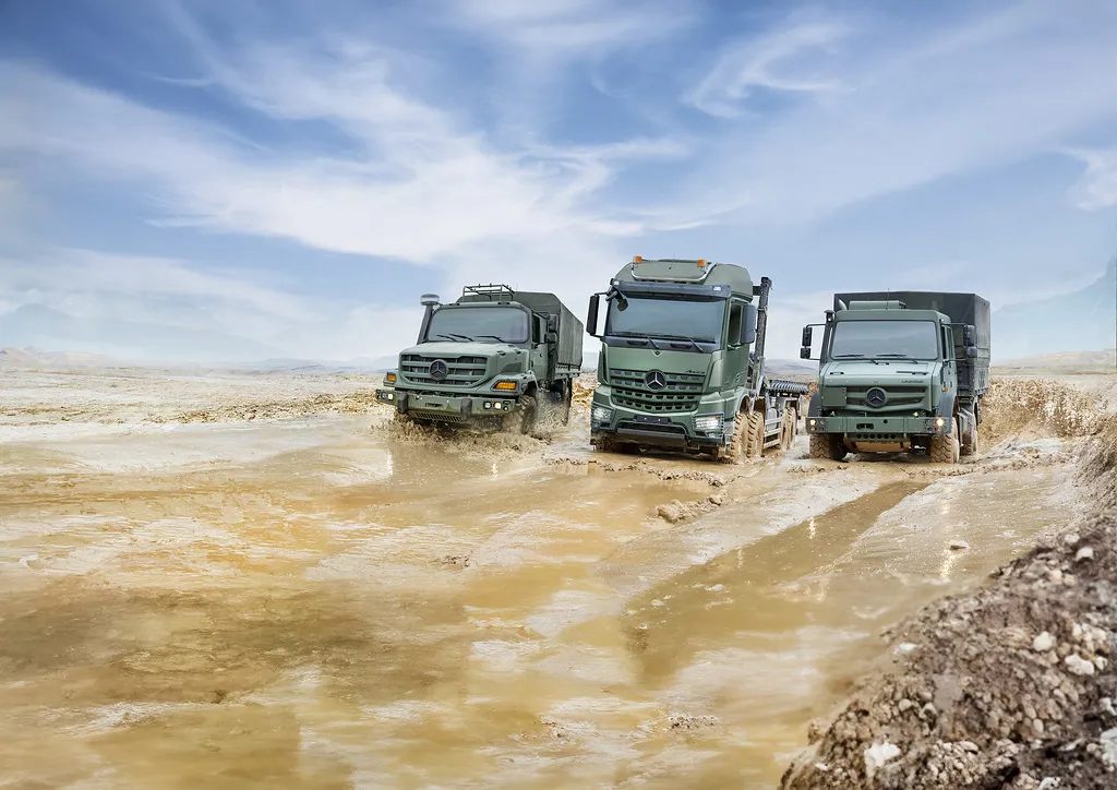 Mercedes-Benz Zetros, Arocs, and Unimog tactical military trucks. (Photo: Daimler Truck)
