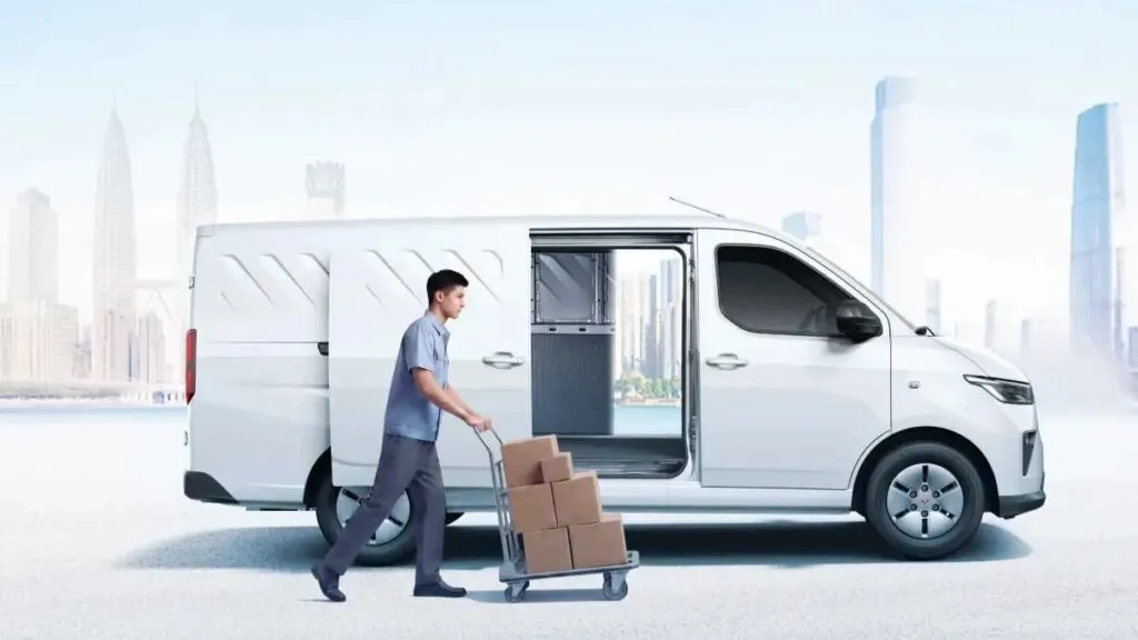 The newly launched white TQ Wuling Porta EV commercial electric panel van.